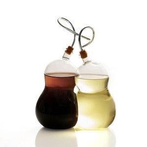 Oil & Vinegar Set Glass Stainless Silicone Topper